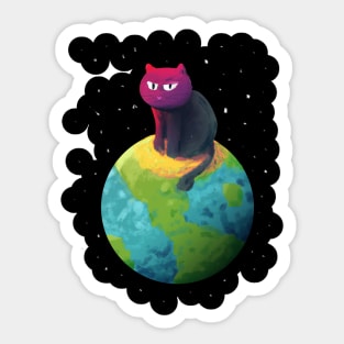 Unimpressed Cat Sitting on Top of the Planet Sticker